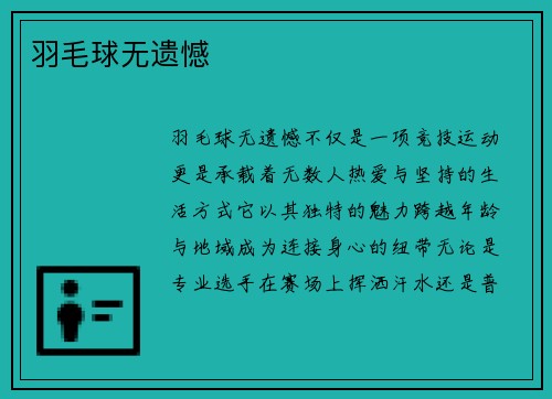 羽毛球无遗憾